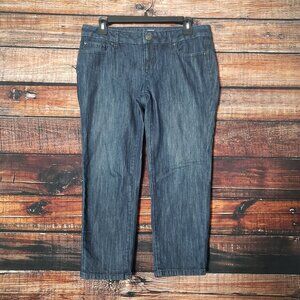 Ann Taylor LOFT Womens 10 Petite Dark Blue Denim Capri Jeans Stretch